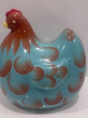 Decorative Blue and Brown Ceramic Rooster Figurine - home essentials-10”